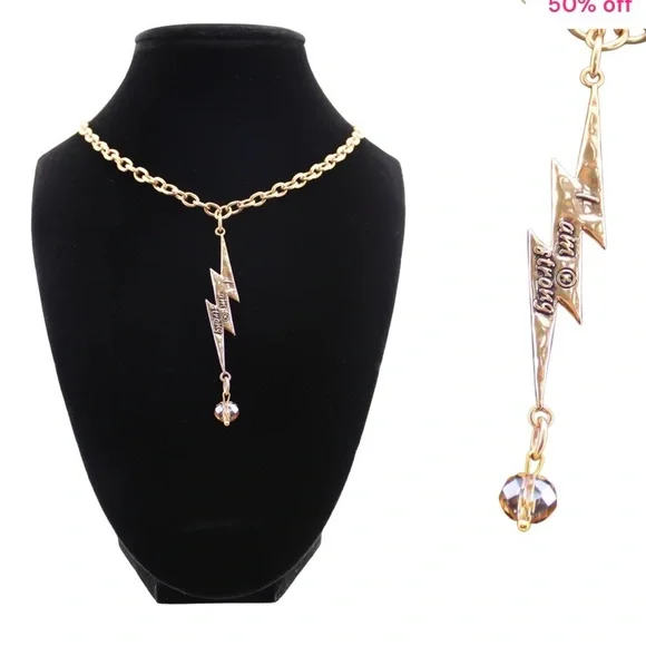 Gold Lightning Bolt Necklace-NWOT never worn - in pouch. - Picture 2 of 4